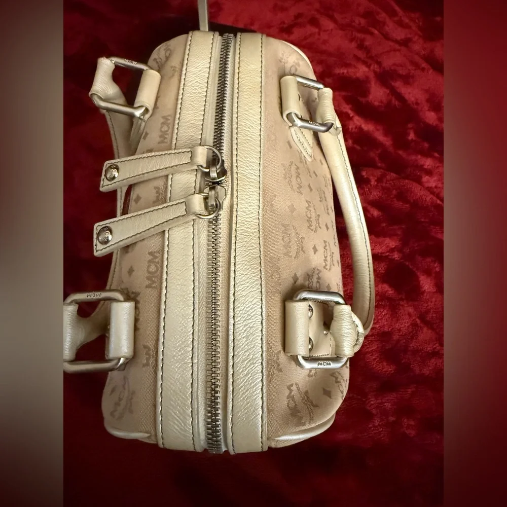 MCM Cream Satchel Bag with detachable tassel